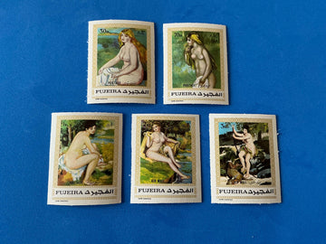 Antique Stamp Collection - Fujairah Art – Renoir Famous Painting Nude Stamp - 5/Set (1970, SC#648-652, MNH, Imperforated)