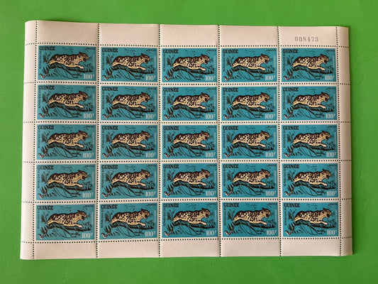 1962 Guinea Feline Stamps - Leopard Stamp Sheet - Sheet of 25, 5, Single, Stamp - MNH