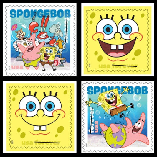 NEW ! US Stamps - 2025 SC#6025-6028 - SpongeBob Squarepants Forever Stamps - Sheet of 20 - OR - Block of 4 - MNH