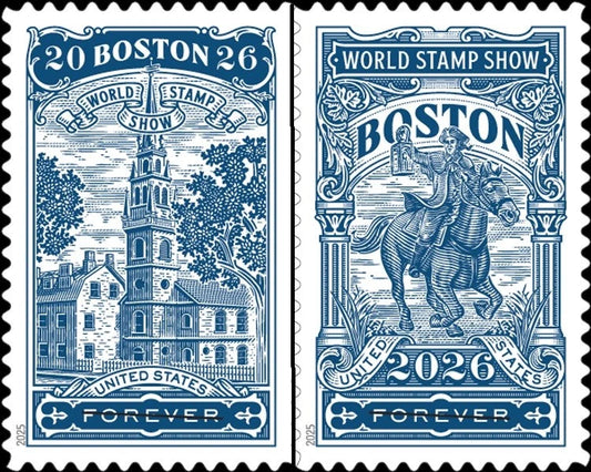 NEW ! US Stamps - 2025 SC#6029-6030 - Boston 2026 World Stamp Show Forever Stamps - Sheet of 20 - OR - Single Stamp MNH