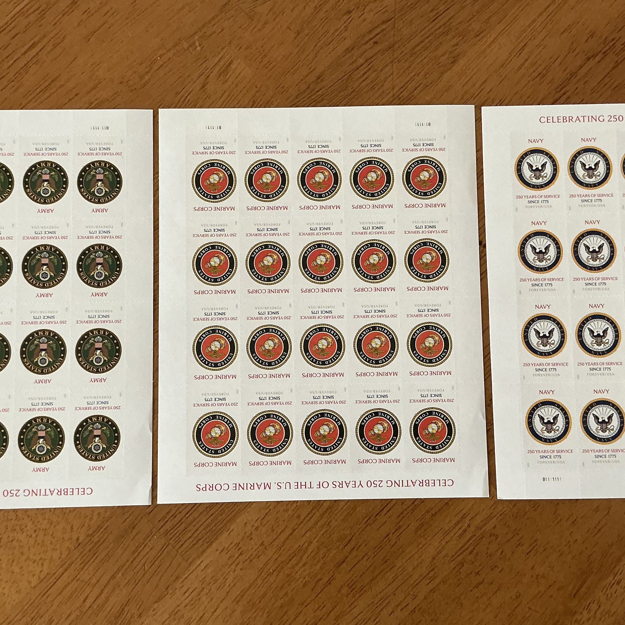 US Stamps - 2025 SC#6010-6012 - US Army, Navy, Marine Corps - 250th Anniversary - Forever Stamps - Sheet of 20 - MNH