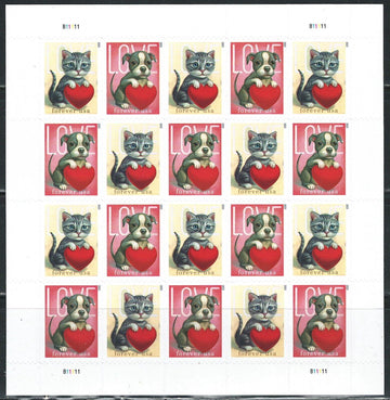 Mint US Love: Kitten & Puppy Pane of 20 Forever Stamps Scott# 5745-5746 (MNH)